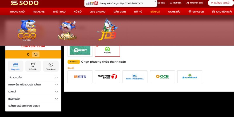 Nạp tiền vào sảnh cá cược qua thẻ cào